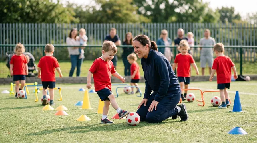 Kleinkinder bei der Knirpse-Fußballschule mit Minibällen