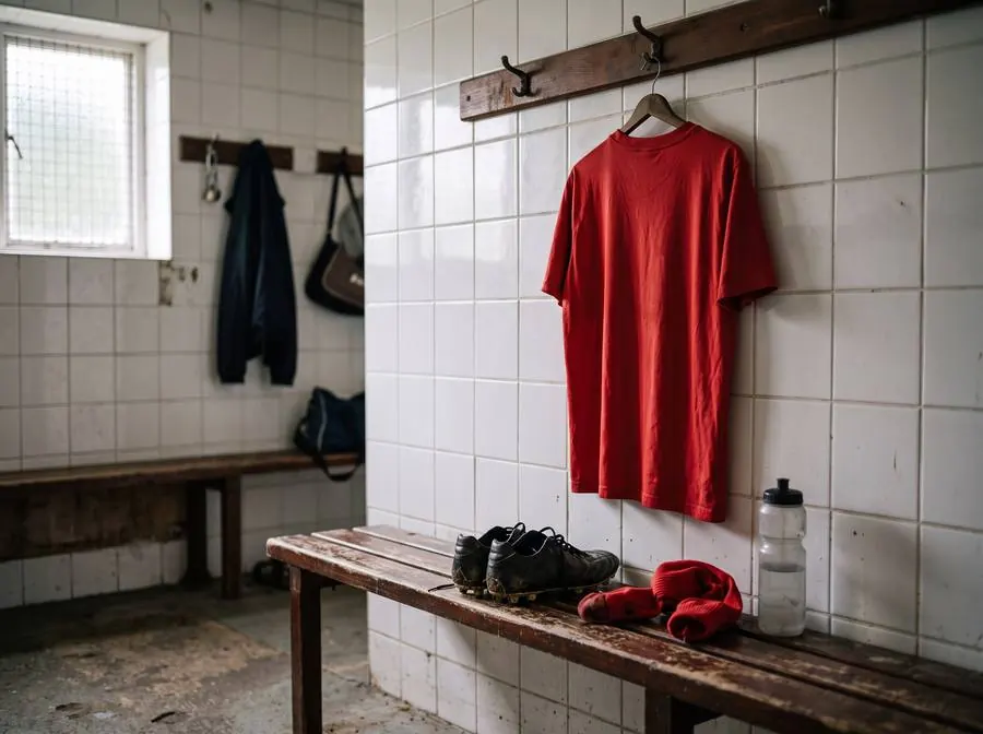 Rotes Trikot in der Kabine