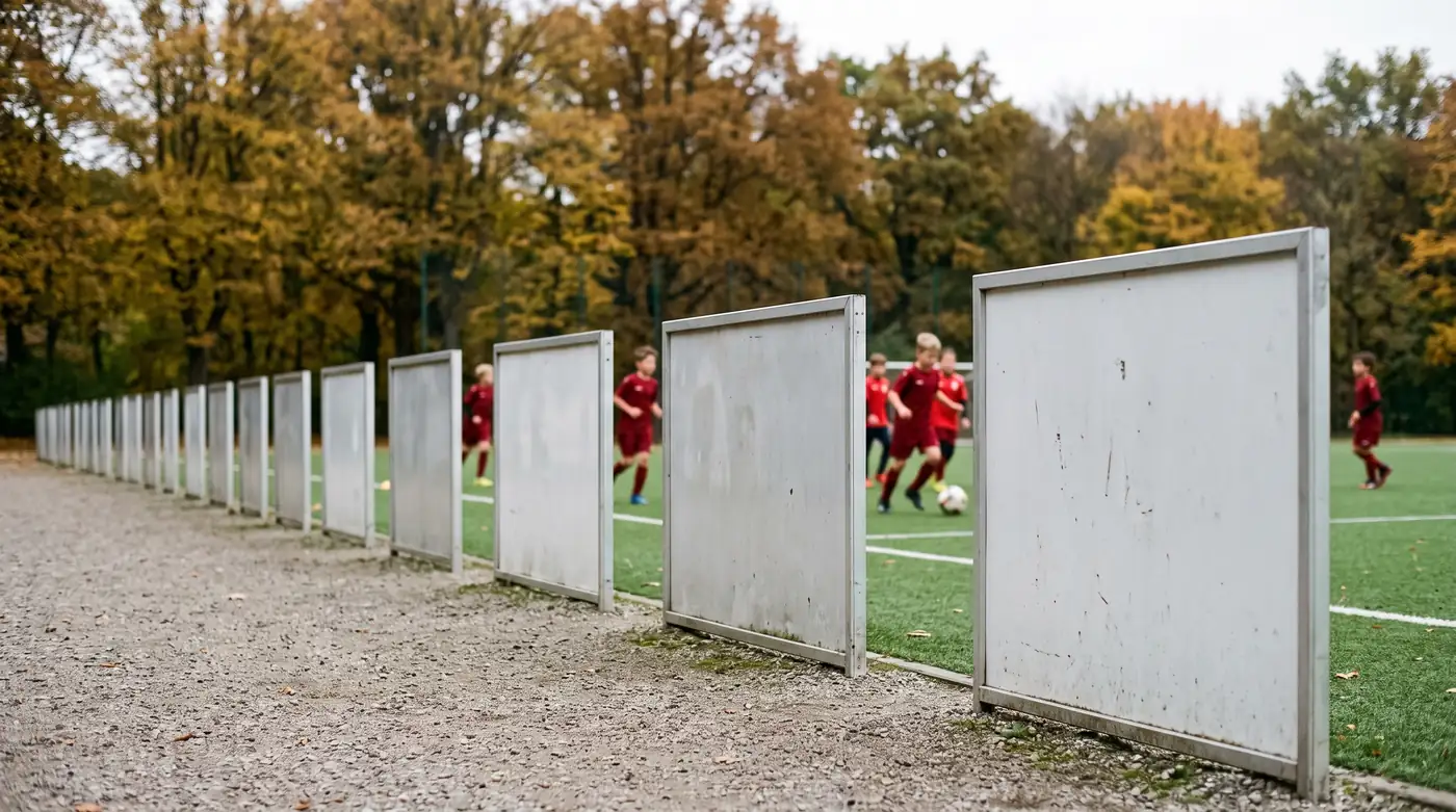 Werbebanden am Spielfeldrand der Sportanlage
