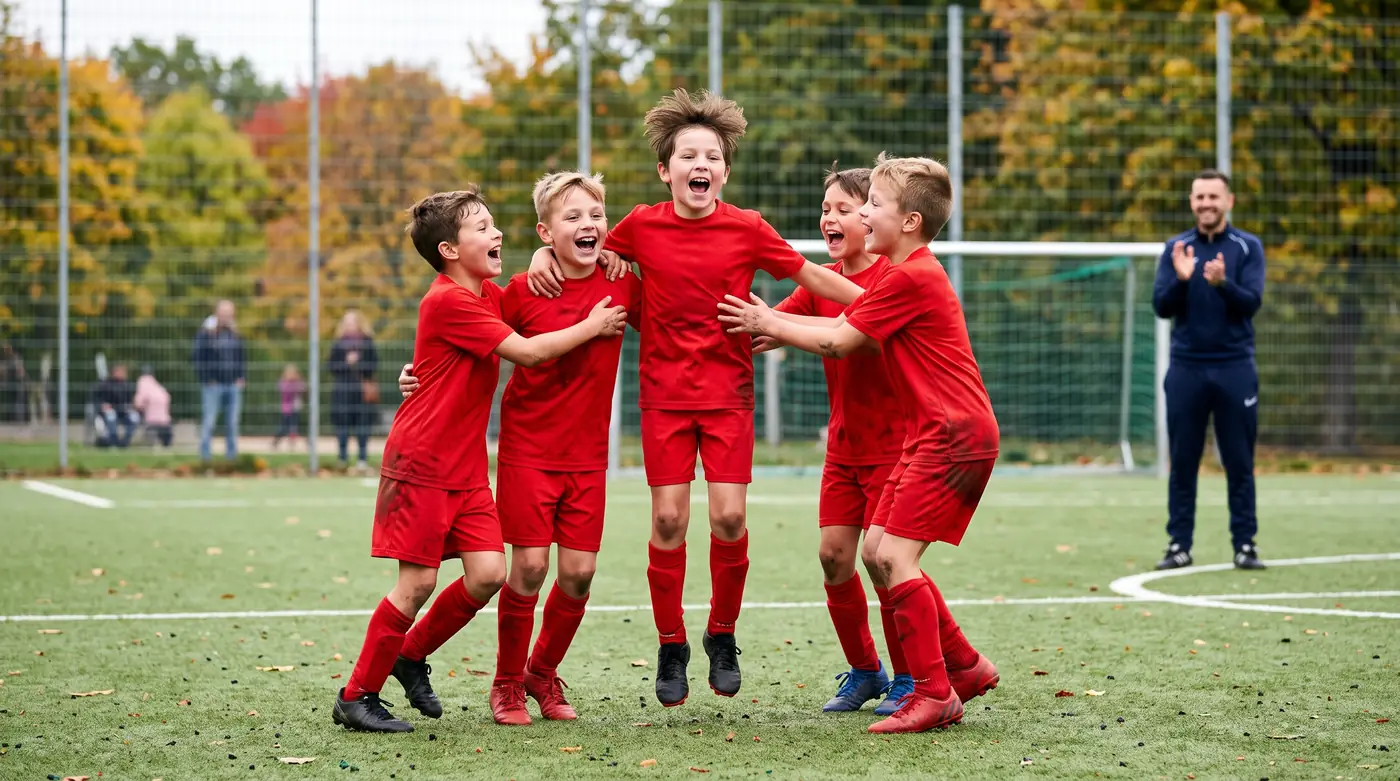 Junge Spieler des FC Wilmersdorf jubeln nach einem Tor